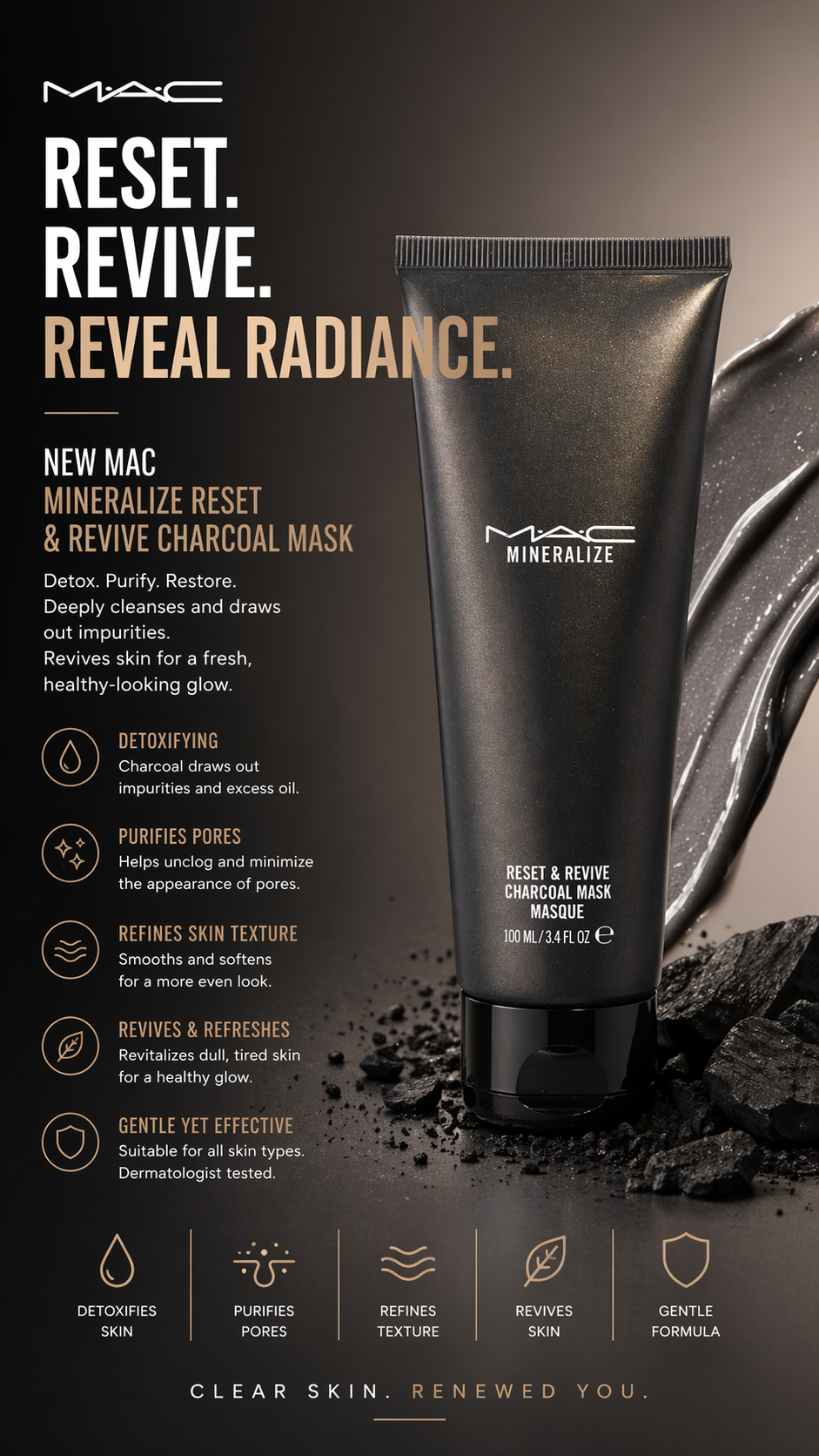 Mac women Mineralize Reset & Revive Charcoal Mask 100ml/3.4oz