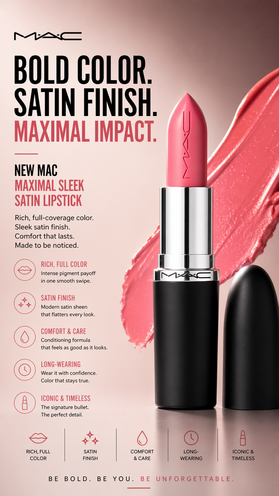 Mac women Macximal Sleek Satin Lipstick # Grapefruit Pucker 3.5g/0.12oz