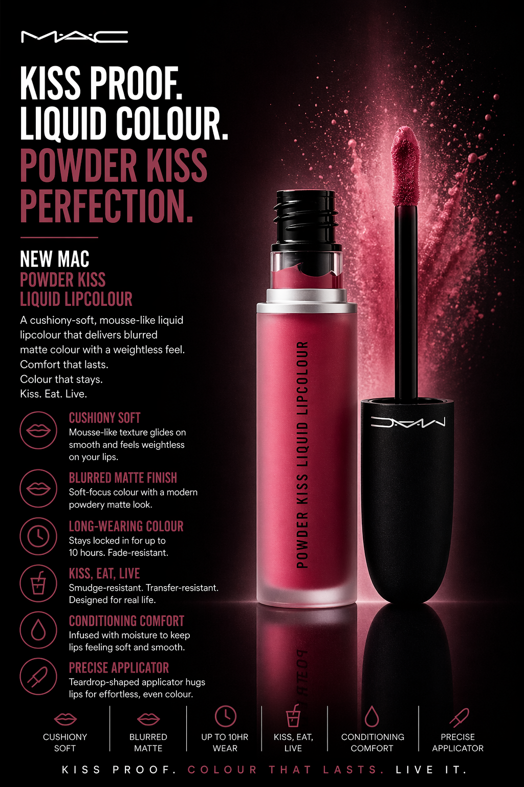 Mac women Powder Kiss Liquid Lipcolour # 973 Pink Roses 5ml/0.17oz