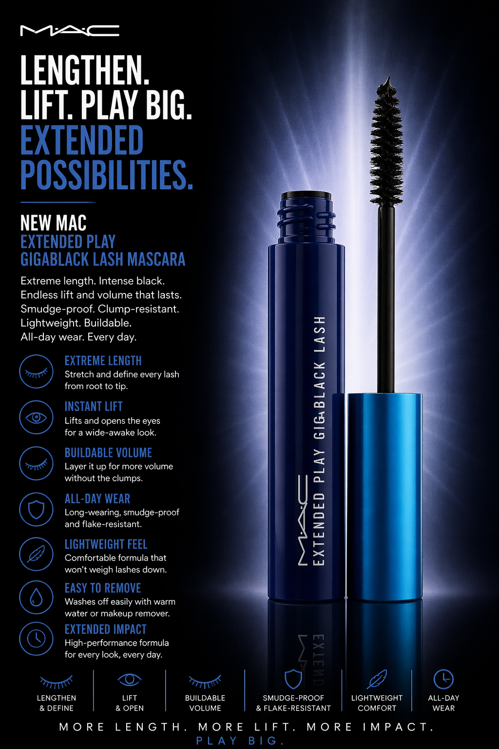 Mac women Extended Play Gigablack Lash Mascara # Noir Intense 5.7g/0.2oz