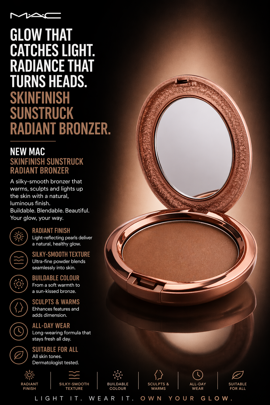 Mac Women Skin finish Sun struck Radiant Bronzer # Deep Golden 8gr/0.28oz