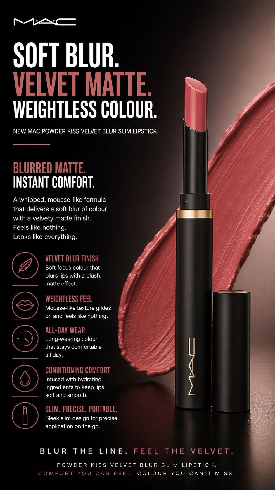 Mac women Powder Kiss Velvet Blur Slim Lipstick # 898 sheer outrage 2g/0.07oz