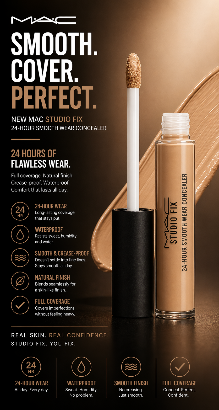 Mac women Studio Fix 24-Hour Smooth Wear Concealer # Nc44 (Deep Peach With Peach Undertone) 7ml/0.24oz