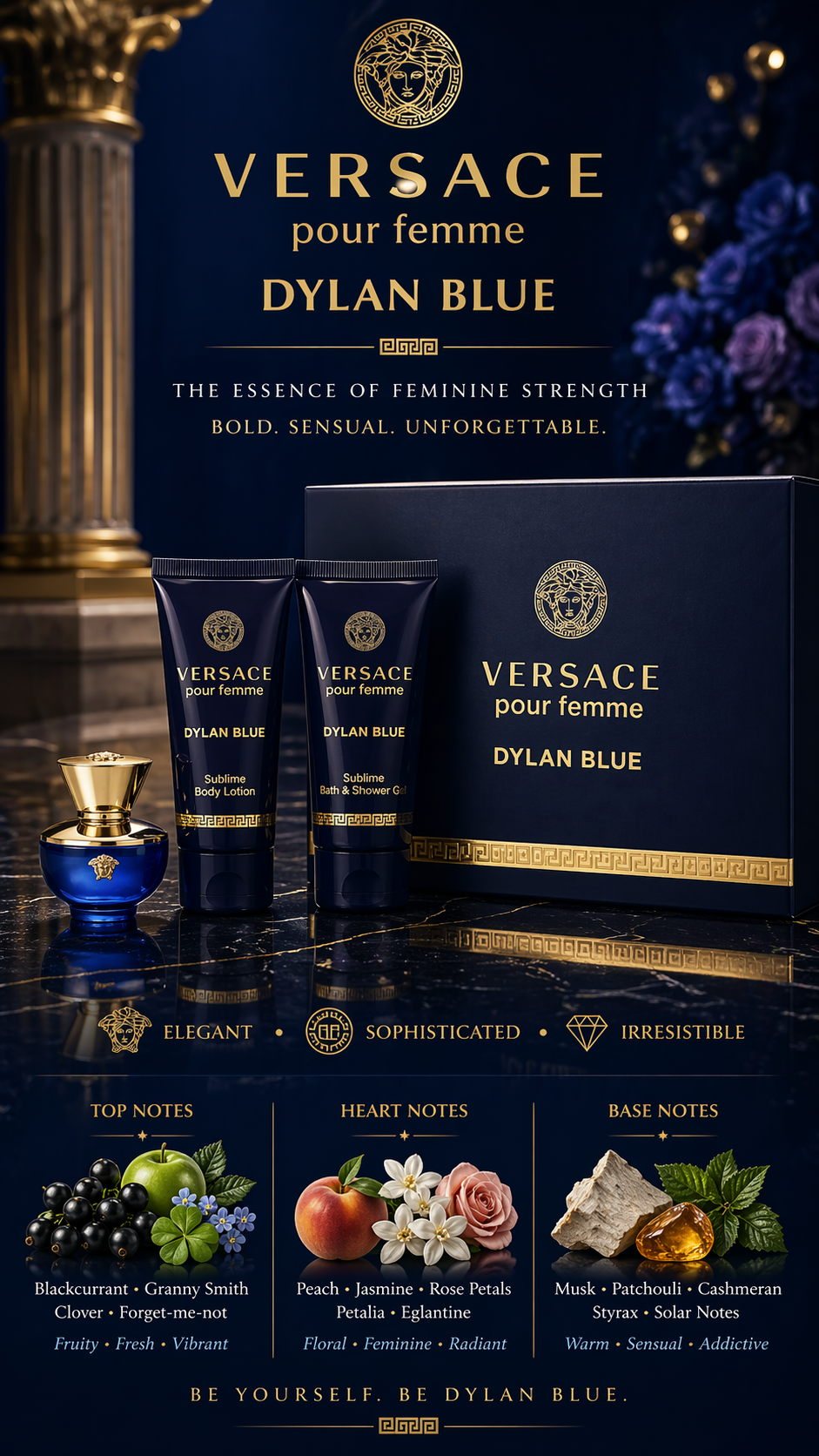 Versace Dylan Blue Eau De Parfum 0.17 oz Mini & Body Lotion 0.8 oz Mini & Shower Gel 0.8 oz Mini