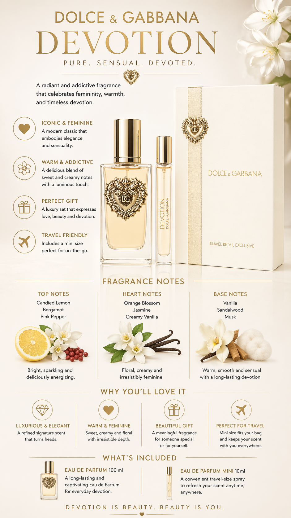 Dolce & Gabbana Devotion women Eau De Parfum Spray 3.3 oz & Eau De Parfum Spray 0.34 oz Mini