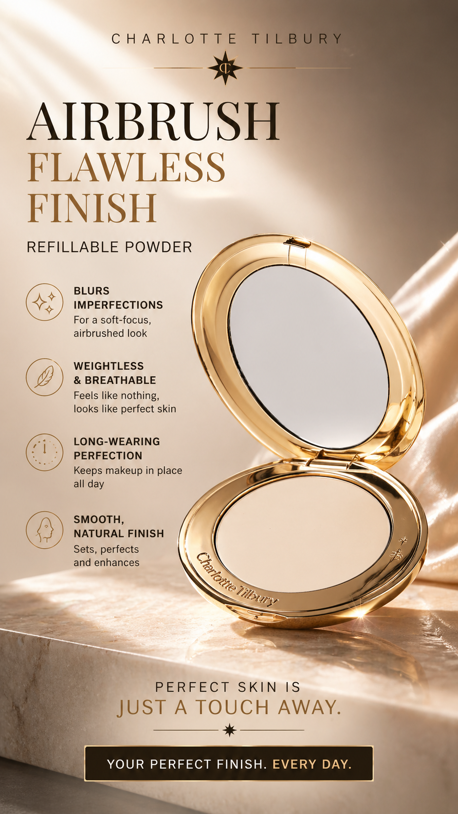 Charlotte Tilbury Women Airbrush Flawless Refillable Finish Powder # 01 Fair 8g/0.28oz