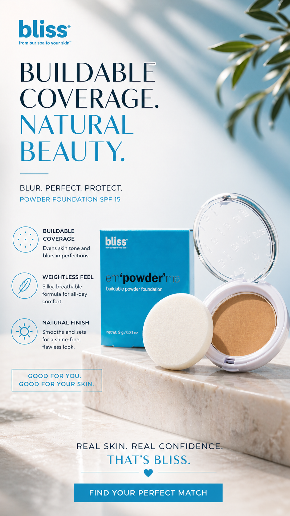 Bliss Women Em'Powder' Me Buildable Powder Foundation # Bronze 9g/0.31oz
