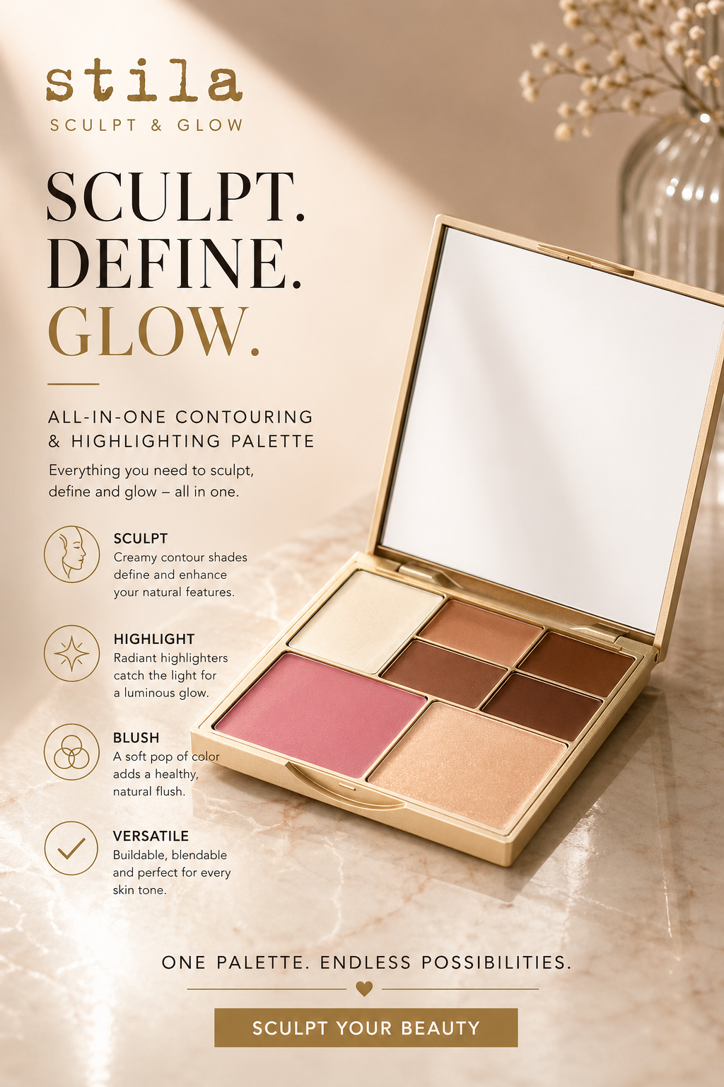 Stila Women Sculpt & Glow All-In-One Contouring & Highlighting Palette