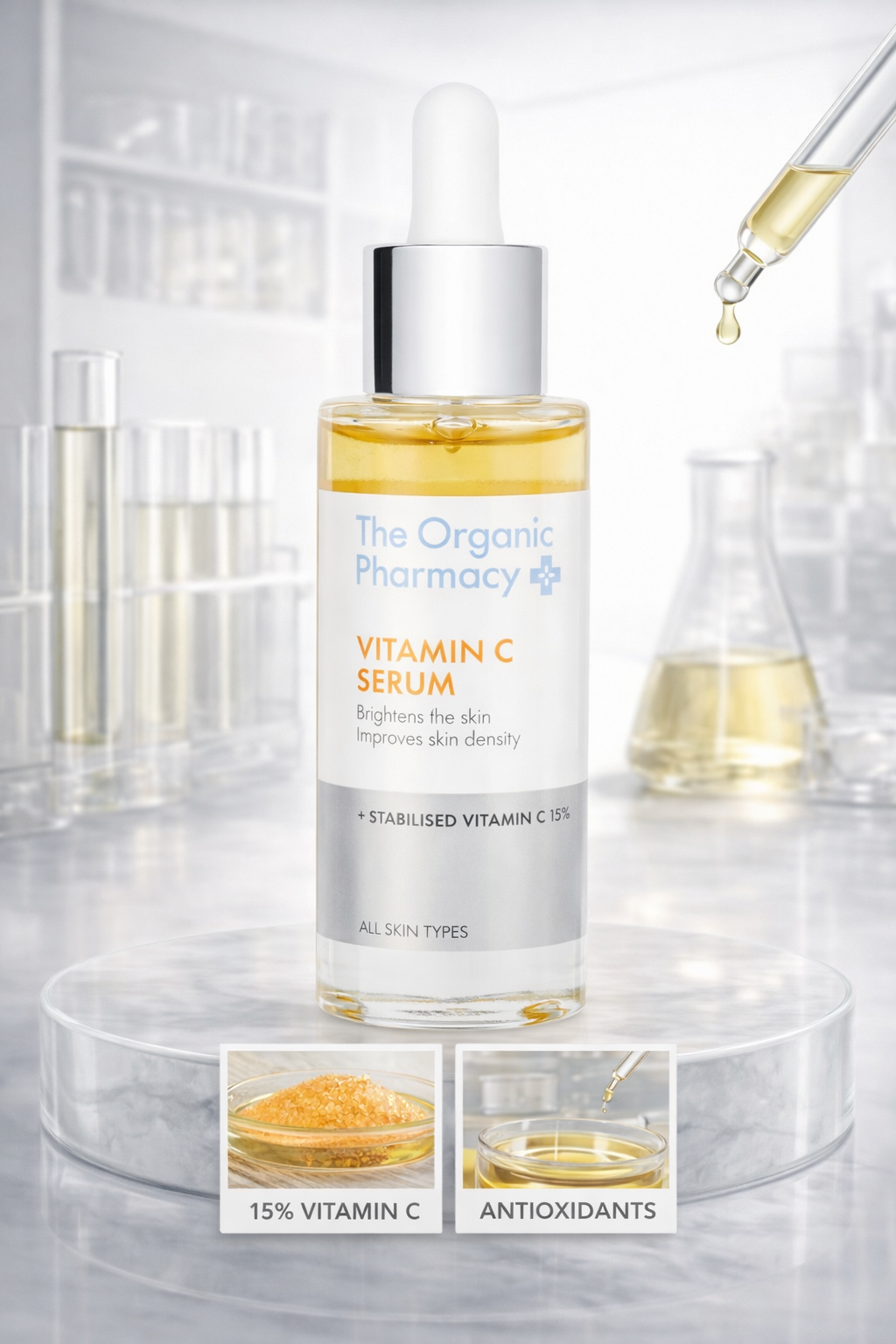 The Organic Pharmacy women Stabilised Vitamin C Serum With Vitamin C 15% - Boost Firmness & Collagen, Improve Texture & Brighten Even Skin Tone 30ml/1oz
