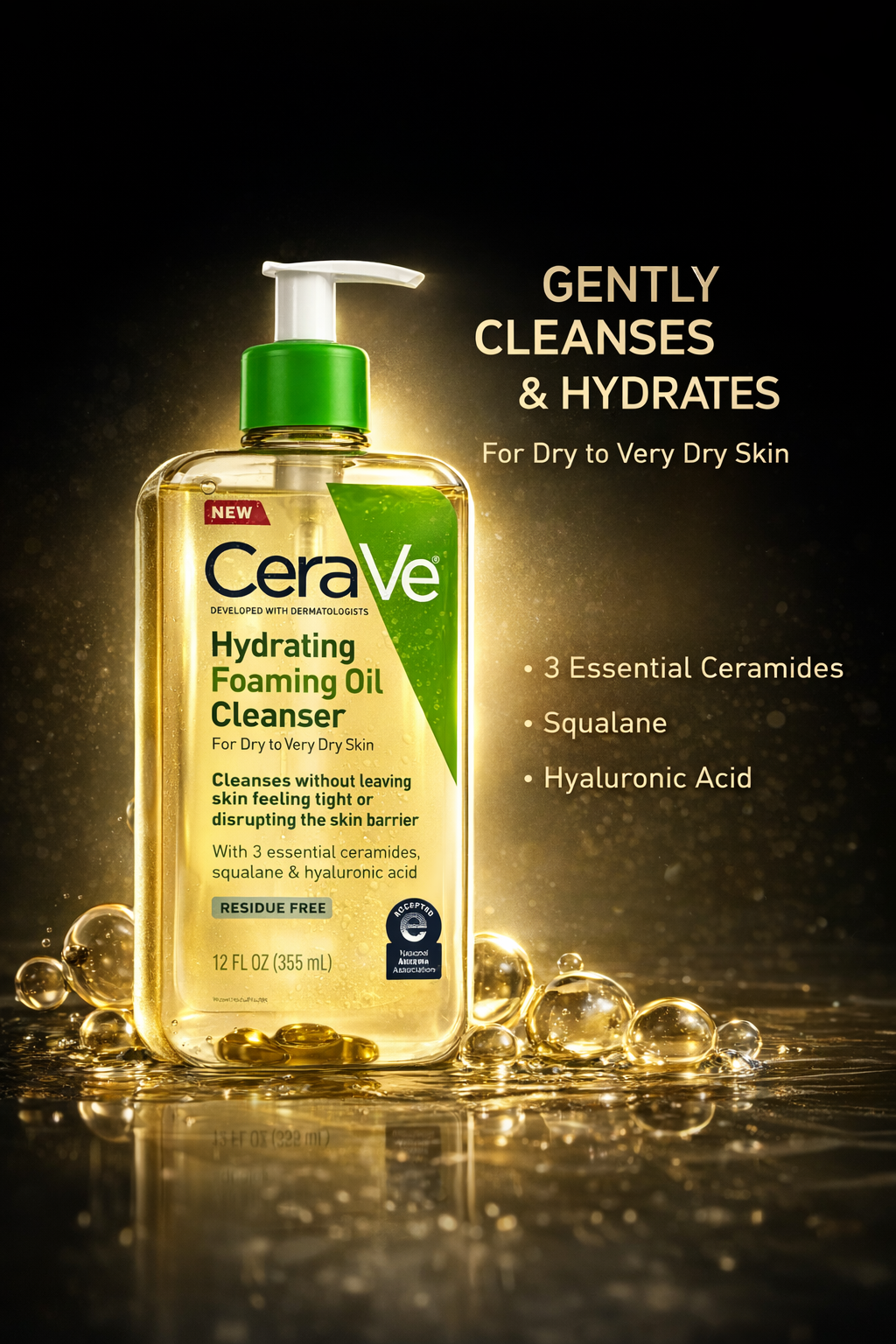 Cerave women Hydrating Foaming Oil Cleanser For Dry To Very Dry Skin 355ml/12oz