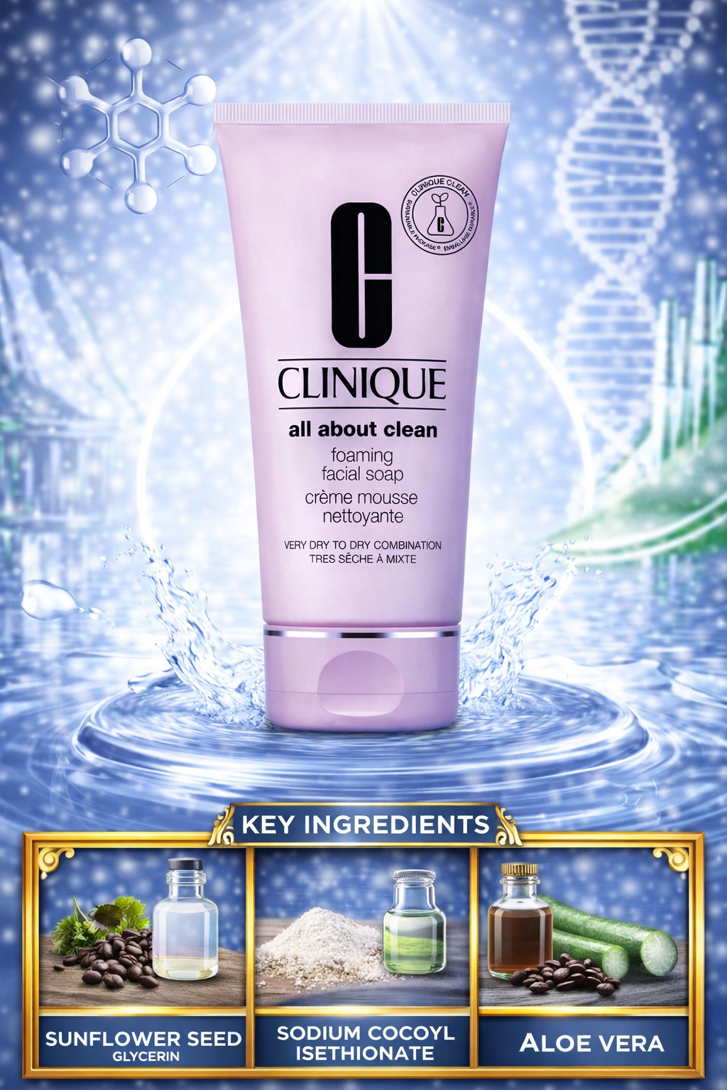 Clinique women All About Clean Foaming Facial Soap ( Very Dry To Dry Combination ) 150ml/5oz