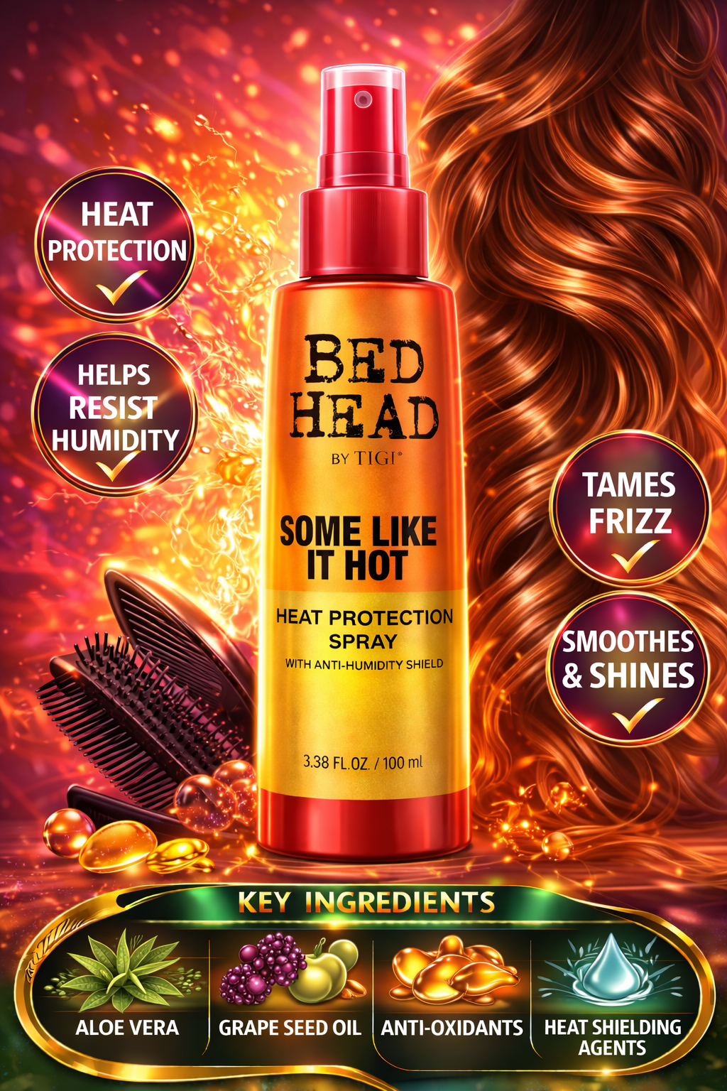 Bed Head Some Like It Hot Heat Protection Spray With Anti-Humidity Shield 3.38 oz