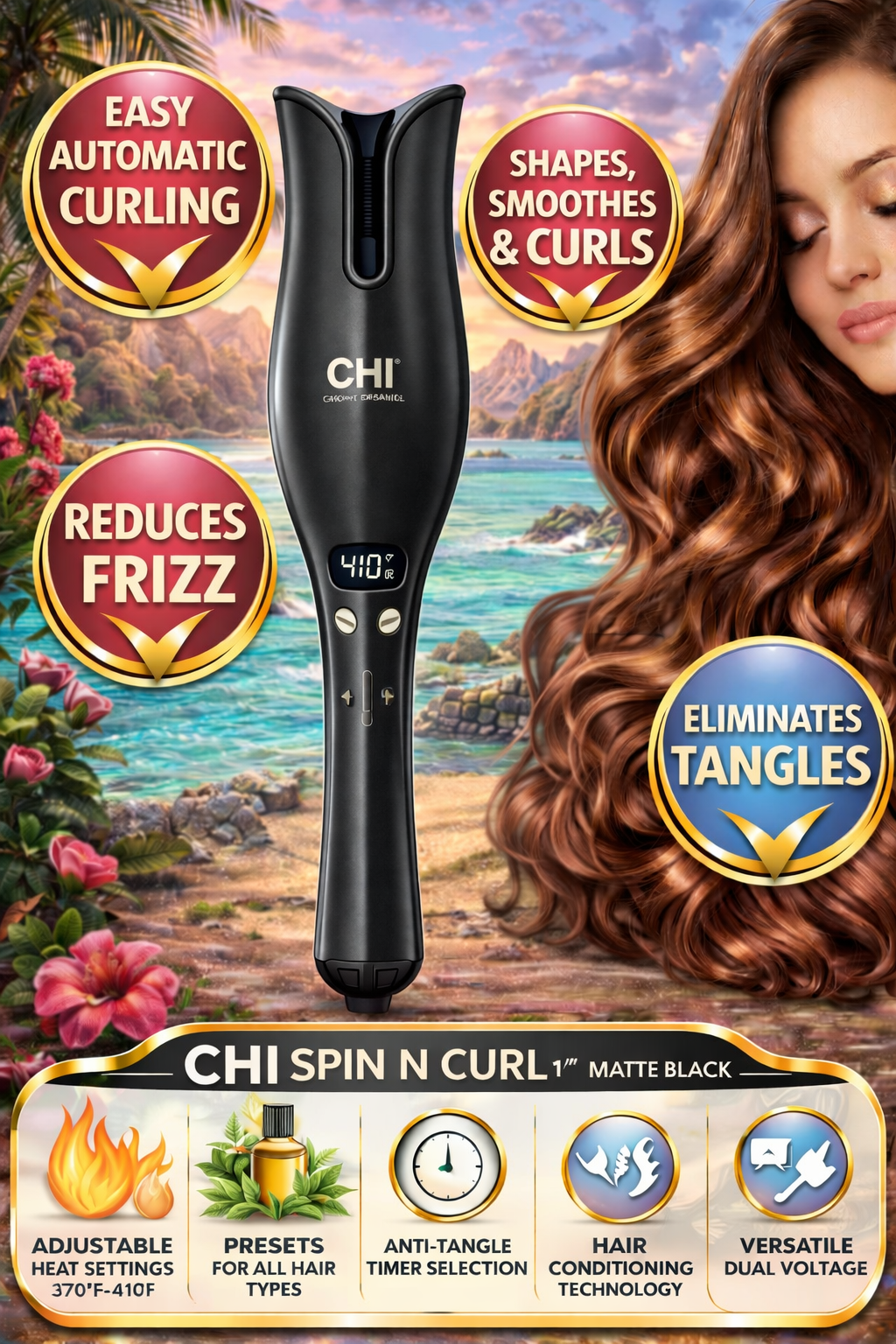 Chi Spin N Curl 1" Matte Black