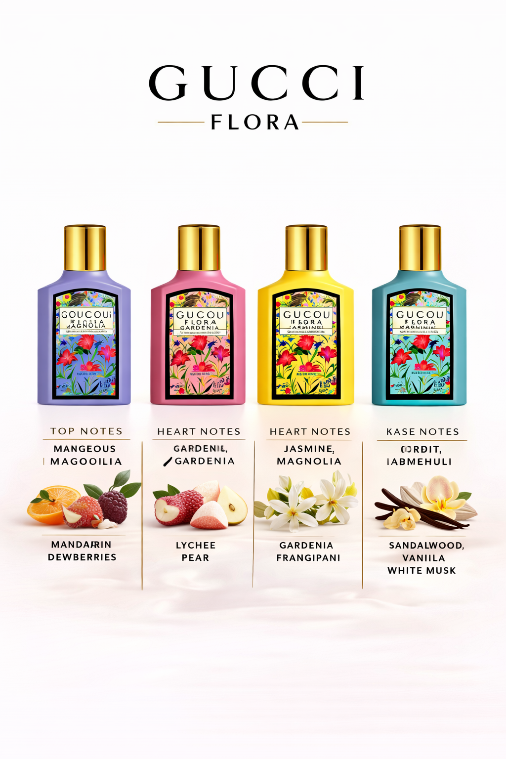Gucci Variety women 4 Piece Flora Set With Gorgeous Magnolia & Gorgeous Gardenia & Gorgeous Orchid & Gorgeous Jasmine And All Are Eau De Parfum 0.17 oz Minis