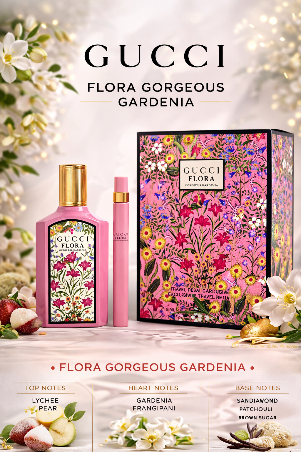 Gucci Flora Gorgeous Gardenia women Eau De Parfum Spray 3.3 oz & Eau De Parfum Spray 0.33 oz Mini