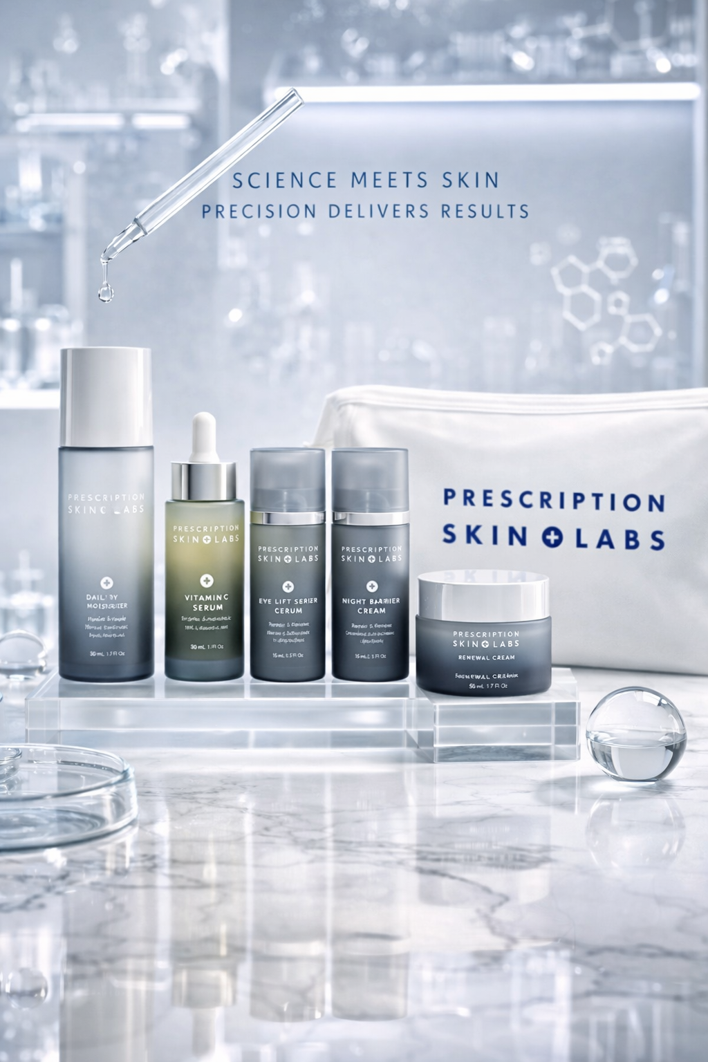 Prescription Skin Labs unisex Complete Skincare System: Vitamin C Serum – 30ml/1oz & Daily Moisturizer - 50ml / 1.7oz & Eye Lift Serum - 15ml / 0.5oz & Ra + Renewal Eye Cream - 15ml / 0.5oz & Night Barrier Cream - 50ml / 1.7oz