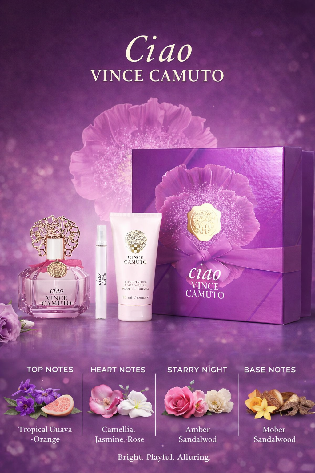Vince Camuto Parfum Set Eau De Parfum Spray 3.4 oz & Body Cream 5 oz & Mini Spray 0.34 oz