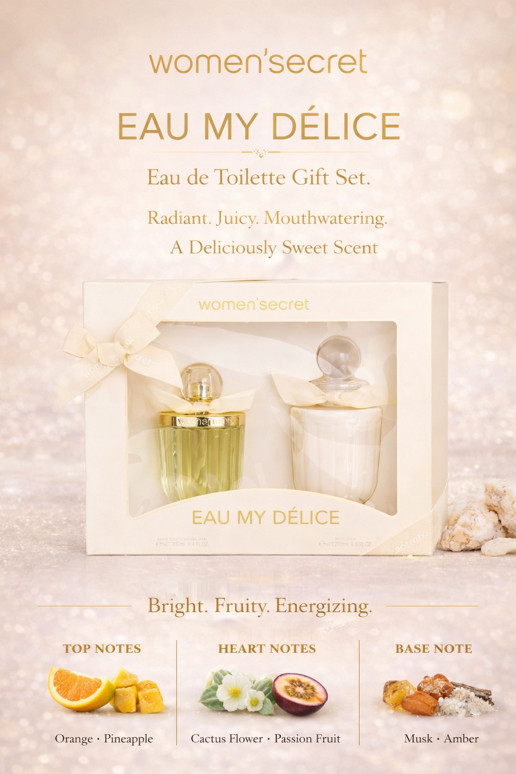 Women'Secret Eau My Delice Eau De Toilette Spray 3.4 oz & Body Lotion 6.7 oz