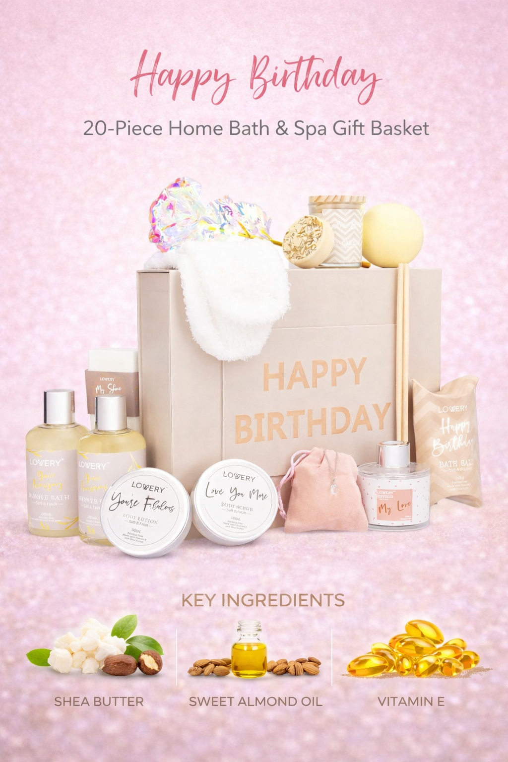 Lovery Variety 20 Pc Birthday Home Bath And Spa Gift Basket