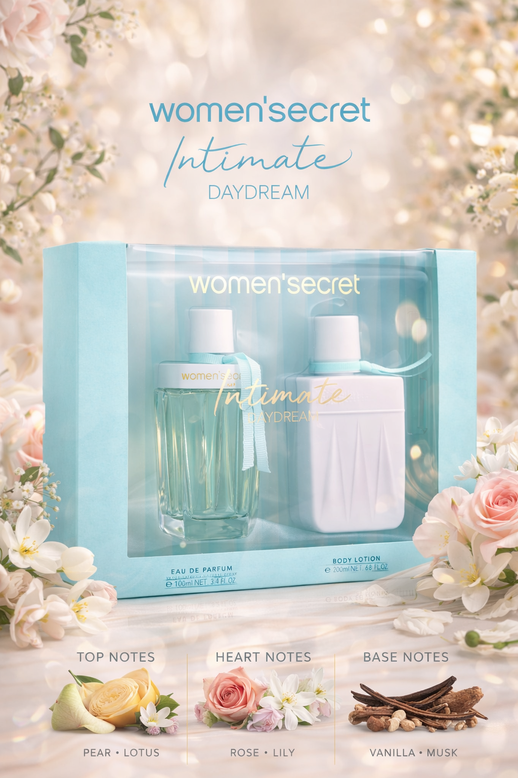 Women'Secret Intimate Daydream Eau De Parfum Spray 3.4 oz & Body Lotion 6.7 oz