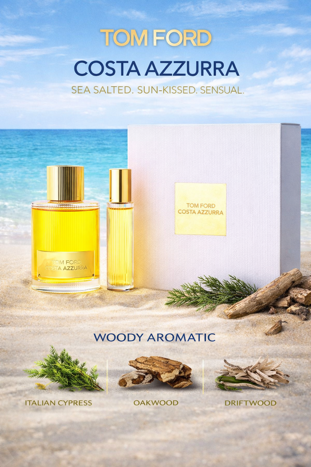 Tom Ford Costa Azzurra Eau De Parfum Spray 3.4 oz (New Packaging) & Eau De Parfum Spray 0.34 oz Mini (New Packaging)