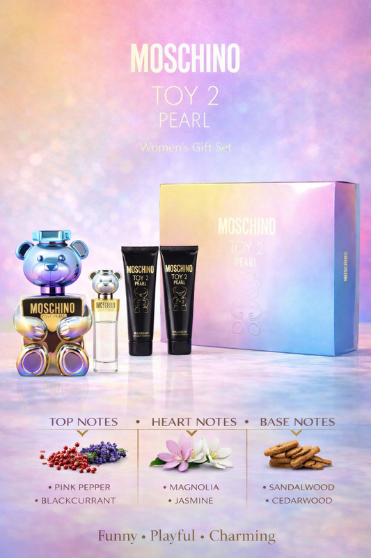 Moschino Toy 2 Pearl  Eau De Parfum Spray 3.4 oz & Body Lotion 3.4 oz & Shower Gel 3.4 oz & Eau De Parfum Spray 0.34 oz Mini