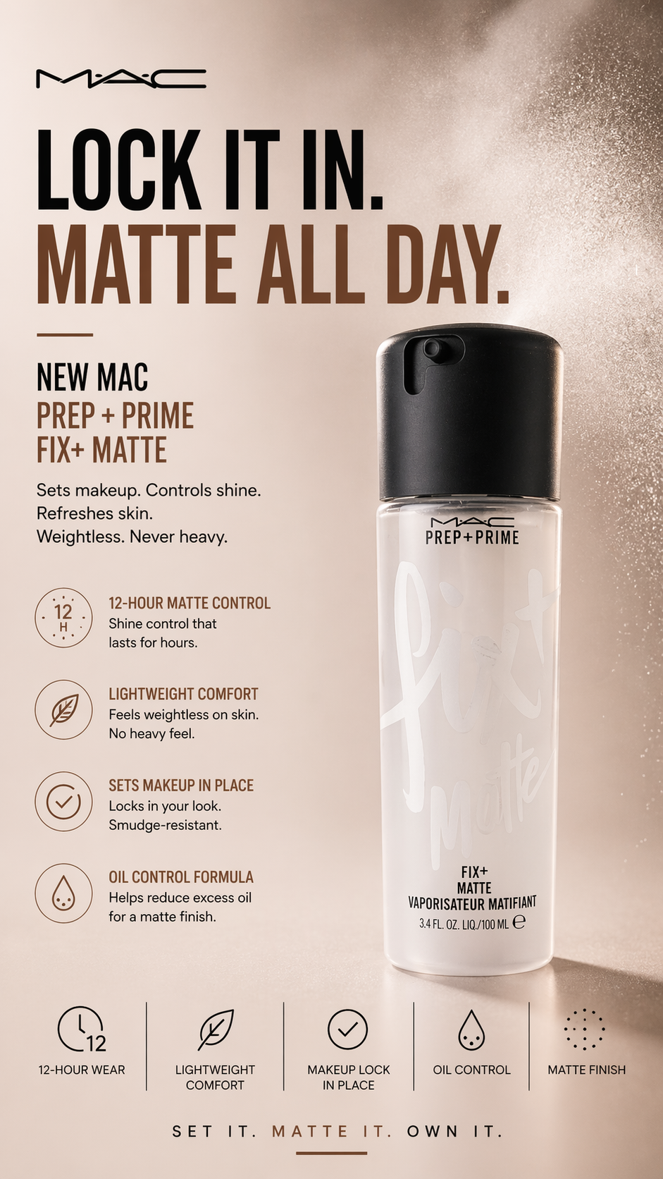 Mac women Prep + Prime Fix+ Matte Spray 100ml/3.4oz