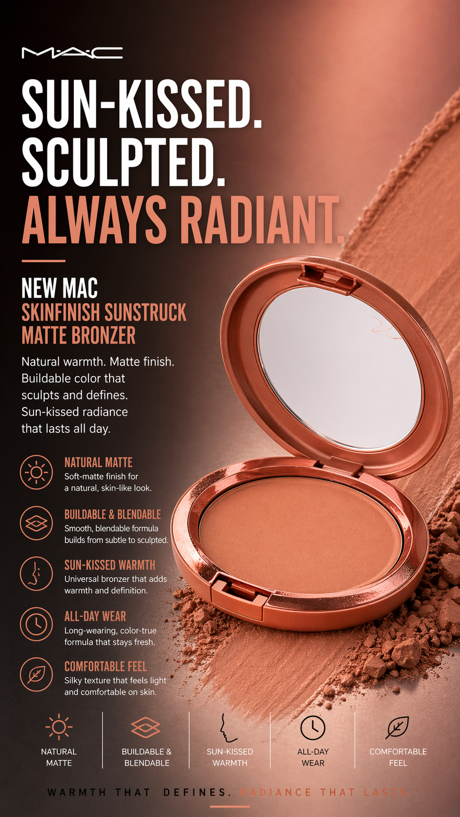 Mac women Skinfinish Sunstruck Matte Bronzer # Medium Rosy 8gr/0.28oz