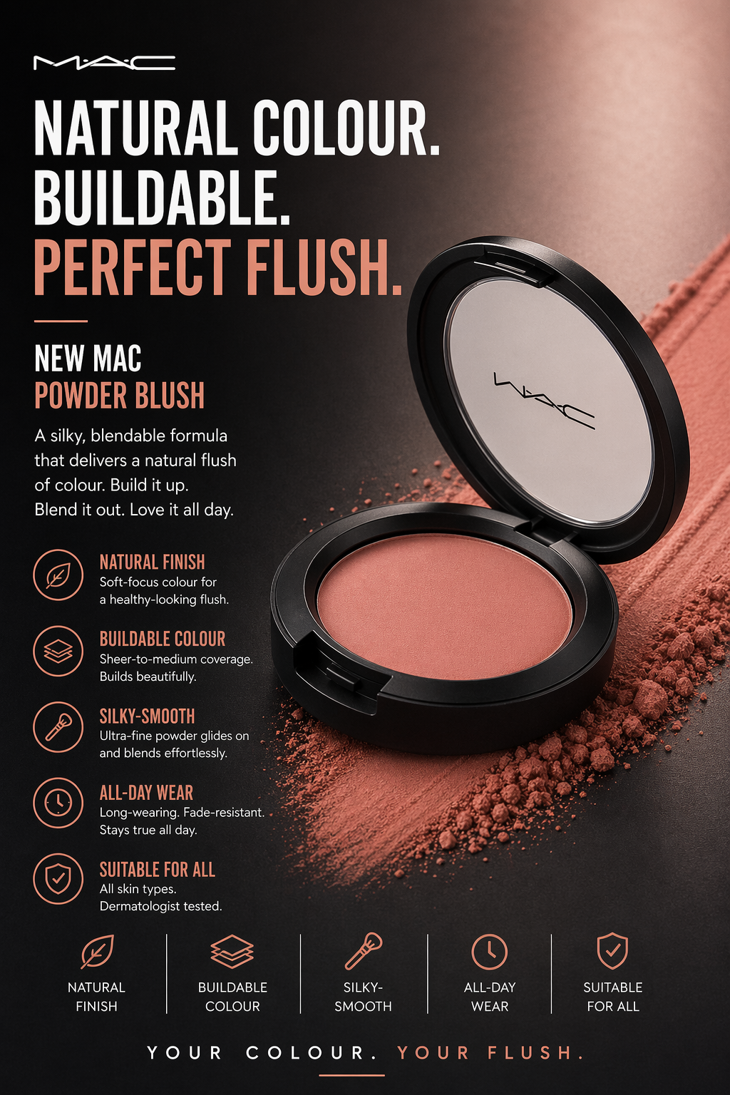 Mac women Powder Blush # Melba (Soft Coral Peach) 6g/0.21oz