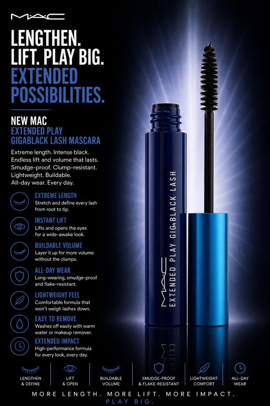 Mac women Extended Play Gigablack Lash Mascara # Noir Intense 5.7g/0.2oz