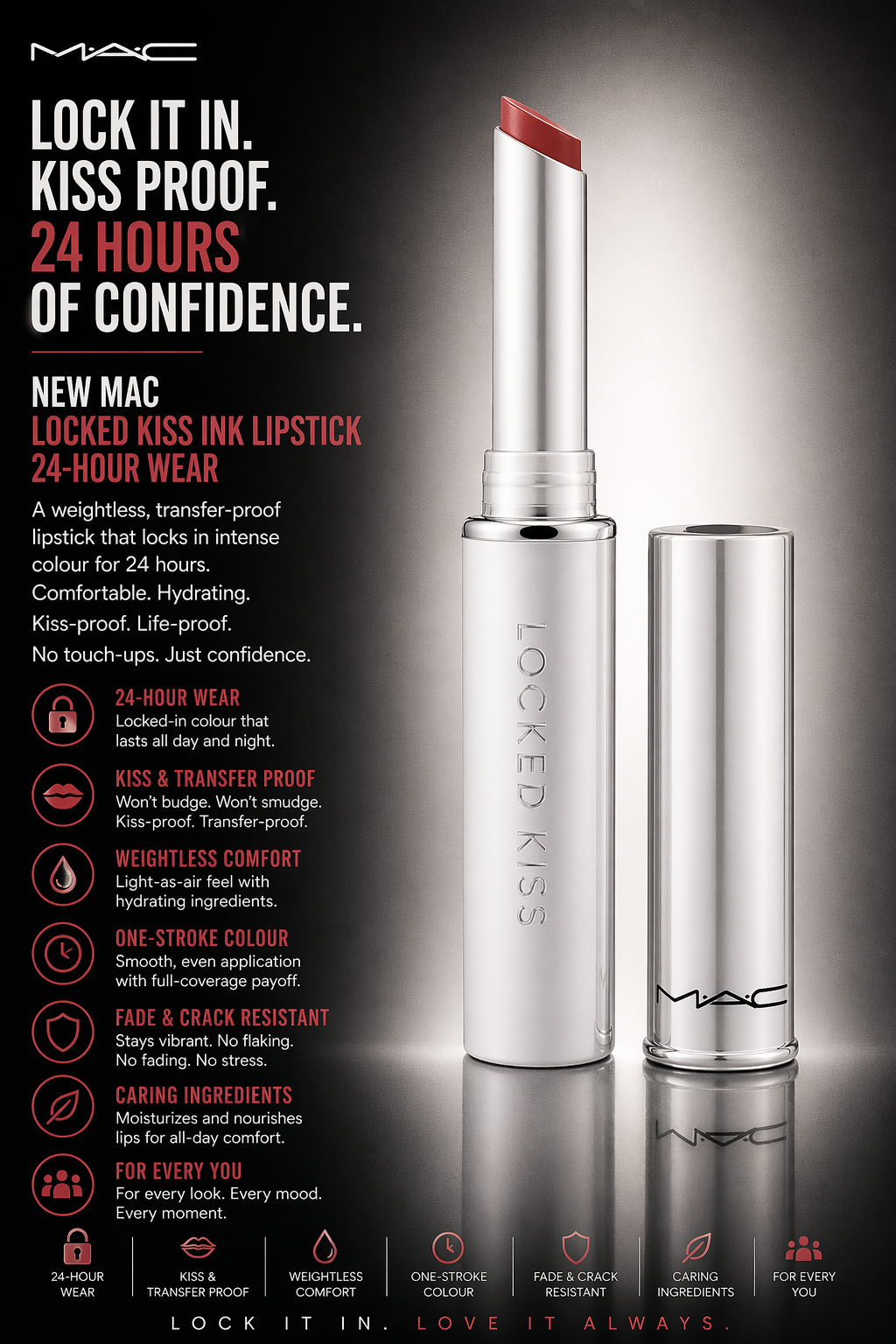 Mac women Locked Kiss Ink Lipstick Stick # Mull It Over & Over 1.8g/0.06oz