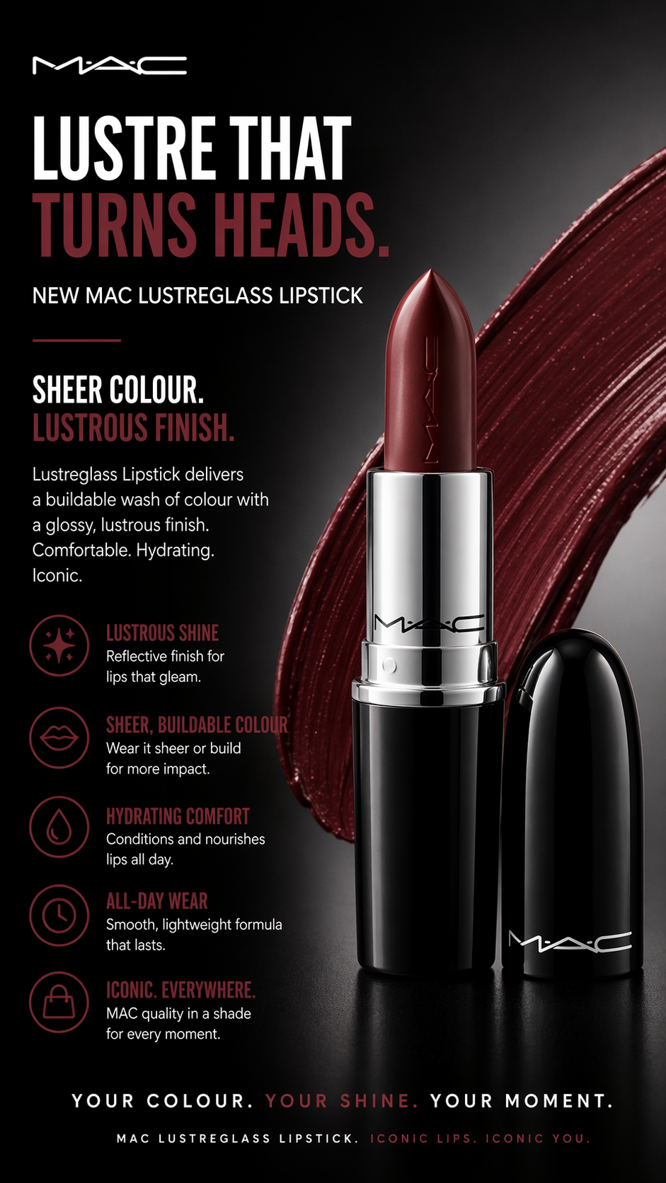 Mac women Lustreglass Lipstick # 522 spice it up! (brown berry) 3g/0.1oz