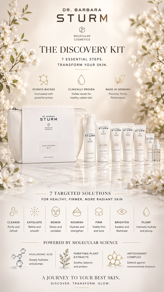 Dr. Barbara Sturm The Discovery Kit: Cleanser, Facial Scrub, Face Mask, Hyaluronic Serum, Eye Cream, Face Cream And Anti-Aging Body Cream --7pcs+1bag