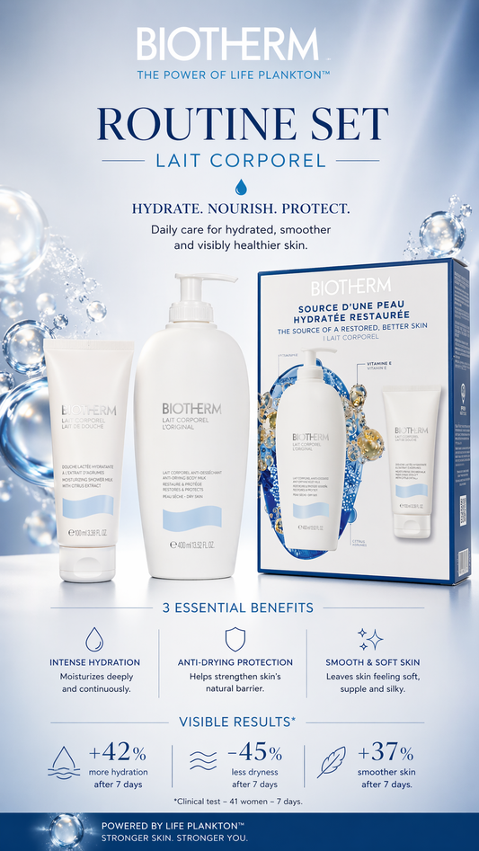 Biotherm Routine Set: Lait Corporel Anti-Drying Body Milk 400ml + Biomains Hand & Nail Treatment 100ml --2pcs