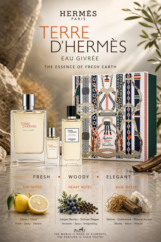 Terre d'Hermes Eau Givree  Eau De Parfum Refillable Spray 3.4 oz & Shower Gel 2.7 oz & Eau De Parfum 0.42 oz Mini