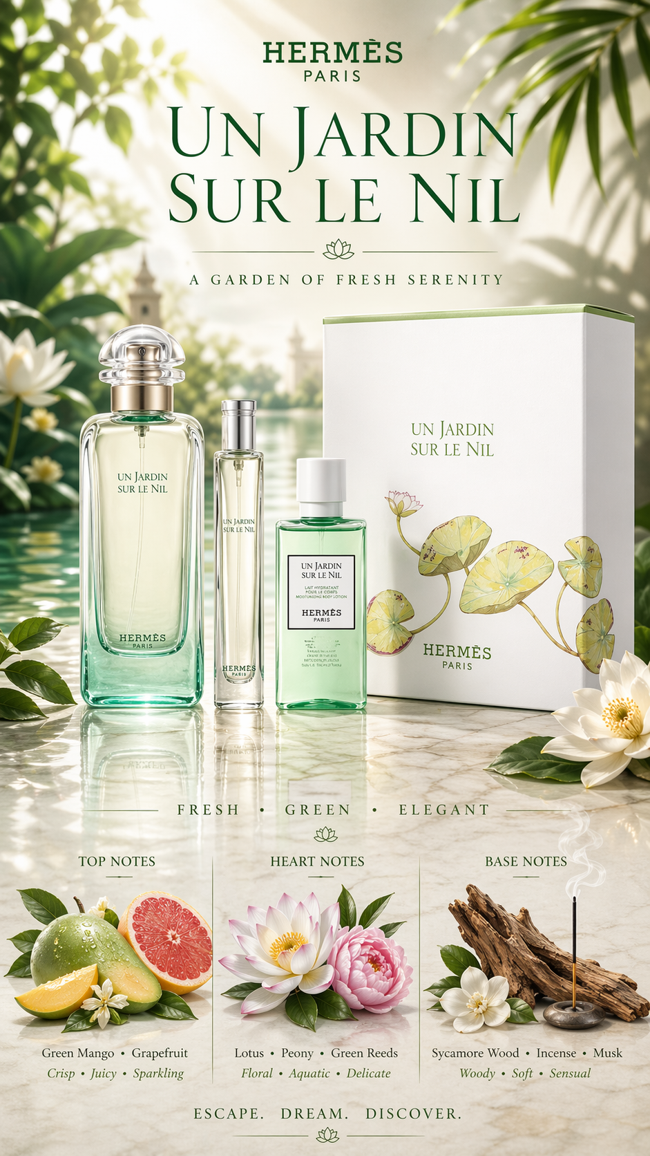 Un Jardin Sur Le Nil Eau De Toilette Spray 3.3 oz & Shower Gel 1.3 oz & Eau De Toilette Spray 0.5 oz