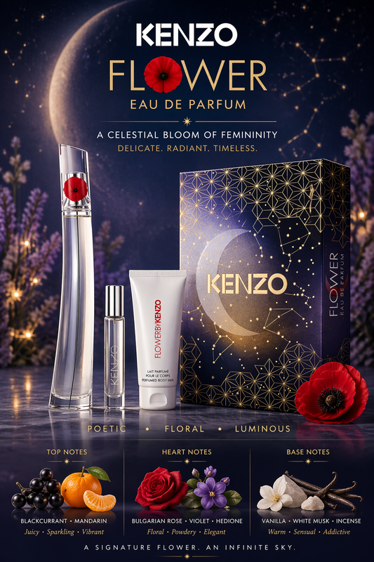 Kenzo Flower  Eau De Parfum Refillable Spray 3.4 oz & Body Milk 2.5 oz & Eau De Parfum Refillable Spray 0.34 oz Mini