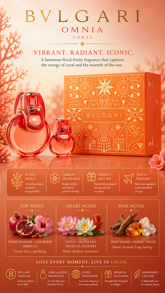 Bvlgari Omnia Coral Eau De Toilette Spray 3.4 oz & Eau De Toilette Spray 0.5 oz