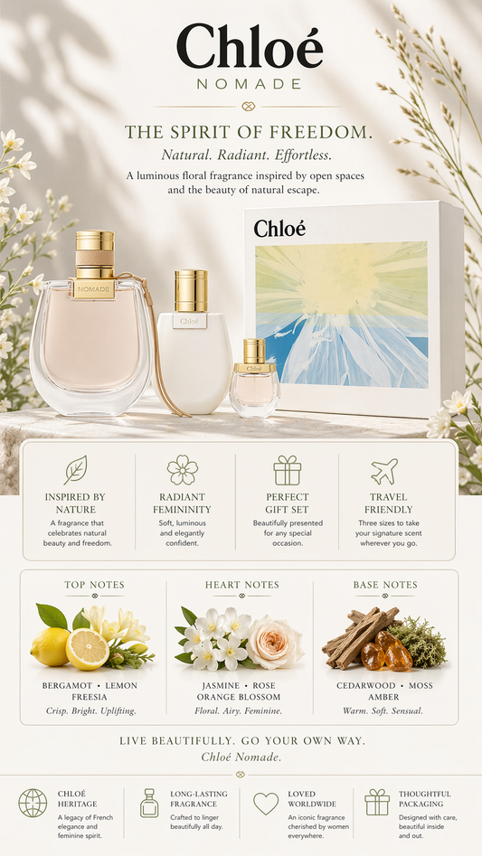 Chloe Nomade Eau De Parfum Spray 2.5 oz & Body Lotion 3.3 oz & Eau De Parfum 0.16 oz Mini