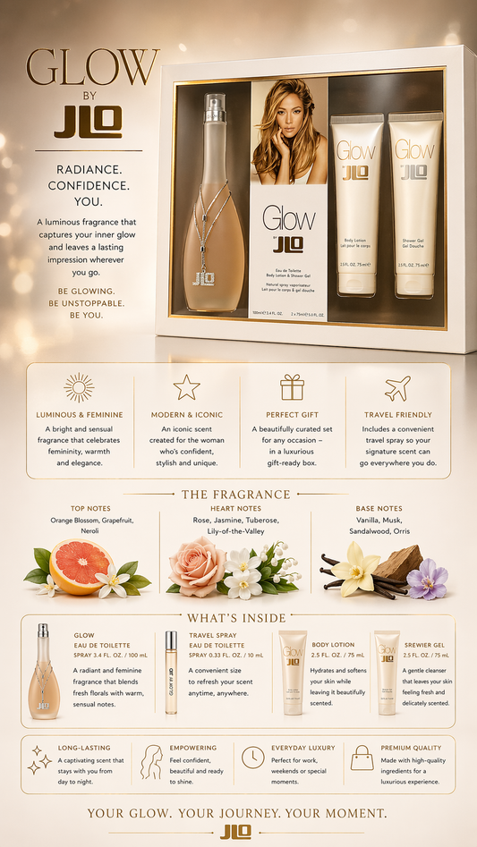 Glow women Eau De Toilette Spray 3.4 oz & Body Lotion 2.5 oz & Shower Gel 2.5 oz