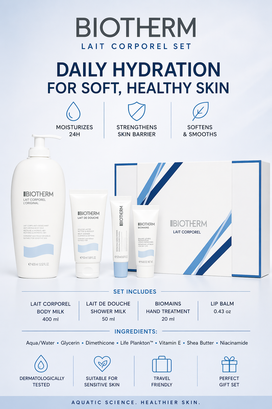 Biotherm Aquasource Hyalu Routine Set: Aquasource Hyalu Plump Gel 50ml + Biosource Purifying Foaming Cleanser 50ml + Hydrating Lip Balm 5ml + Life Plankton Elixir 7ml -4pcs