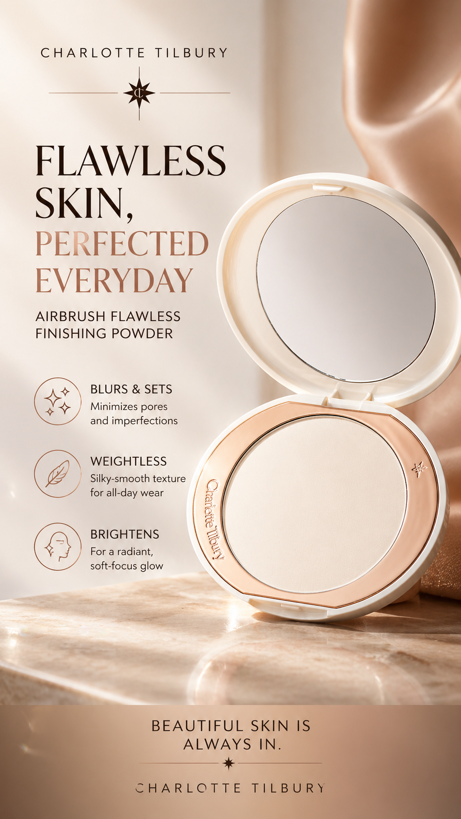 Charlotte Tilbury Women Airbrush Brightening Flawless Finish Refillable Powder # Fair Medium 9g/0.31oz