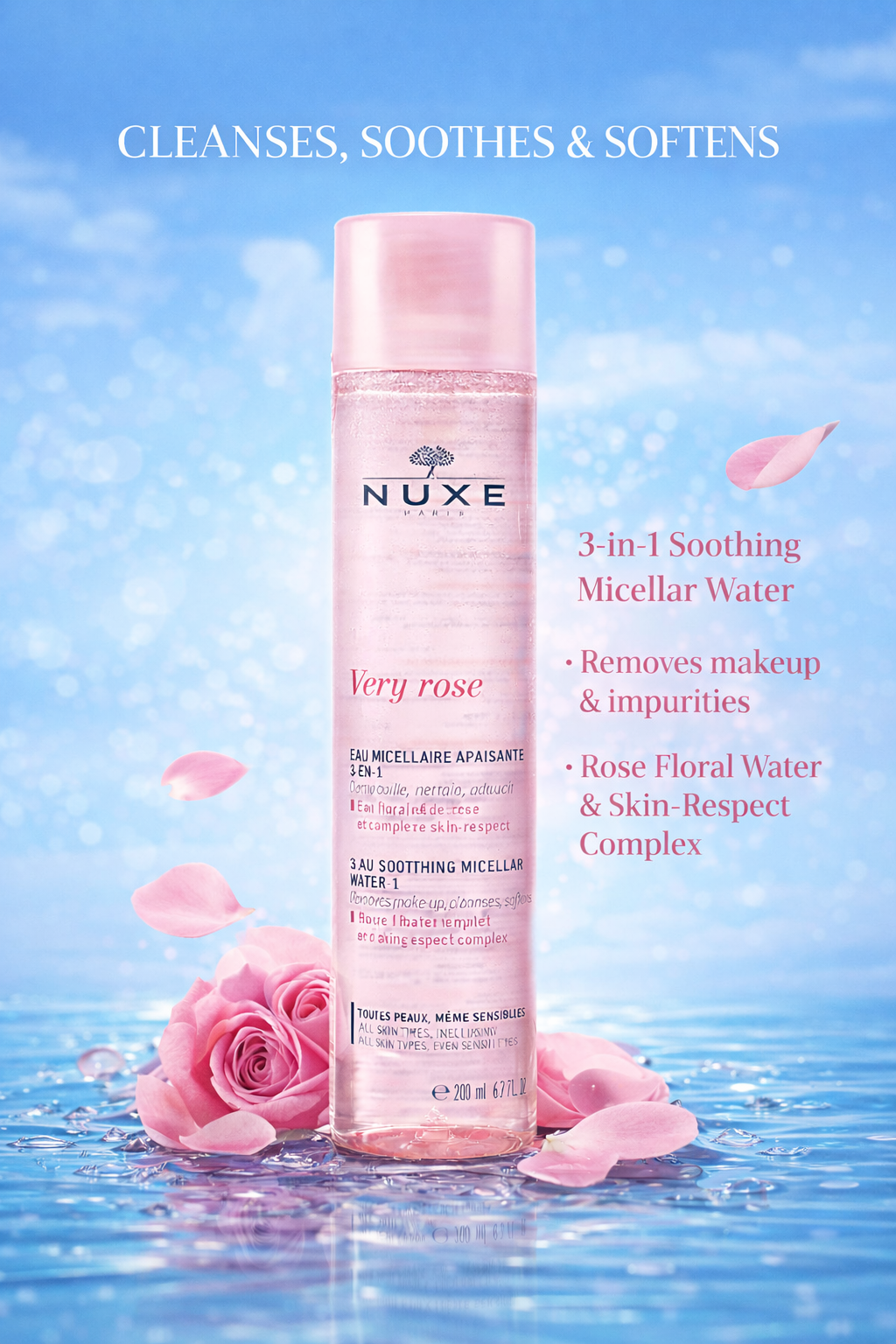 Nuxe women Very Rose 3-In-1 Soothing Micellar Water - All Skin Types 200ml/6.7oz