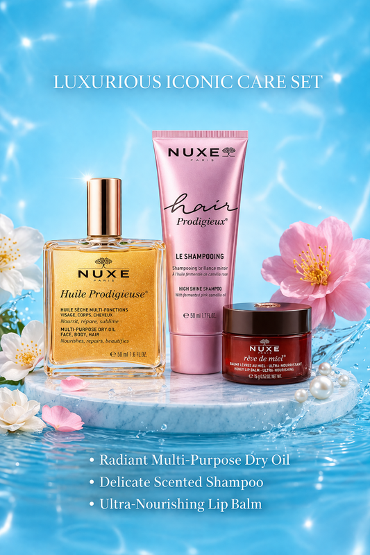 Nuxe Hair Prodigieux Set: Shine Shampoo 50ml + Reve De Miel Nourishing Lip Balm With Honey 15g + Huile Prodigieuse® 50ml --3pcs