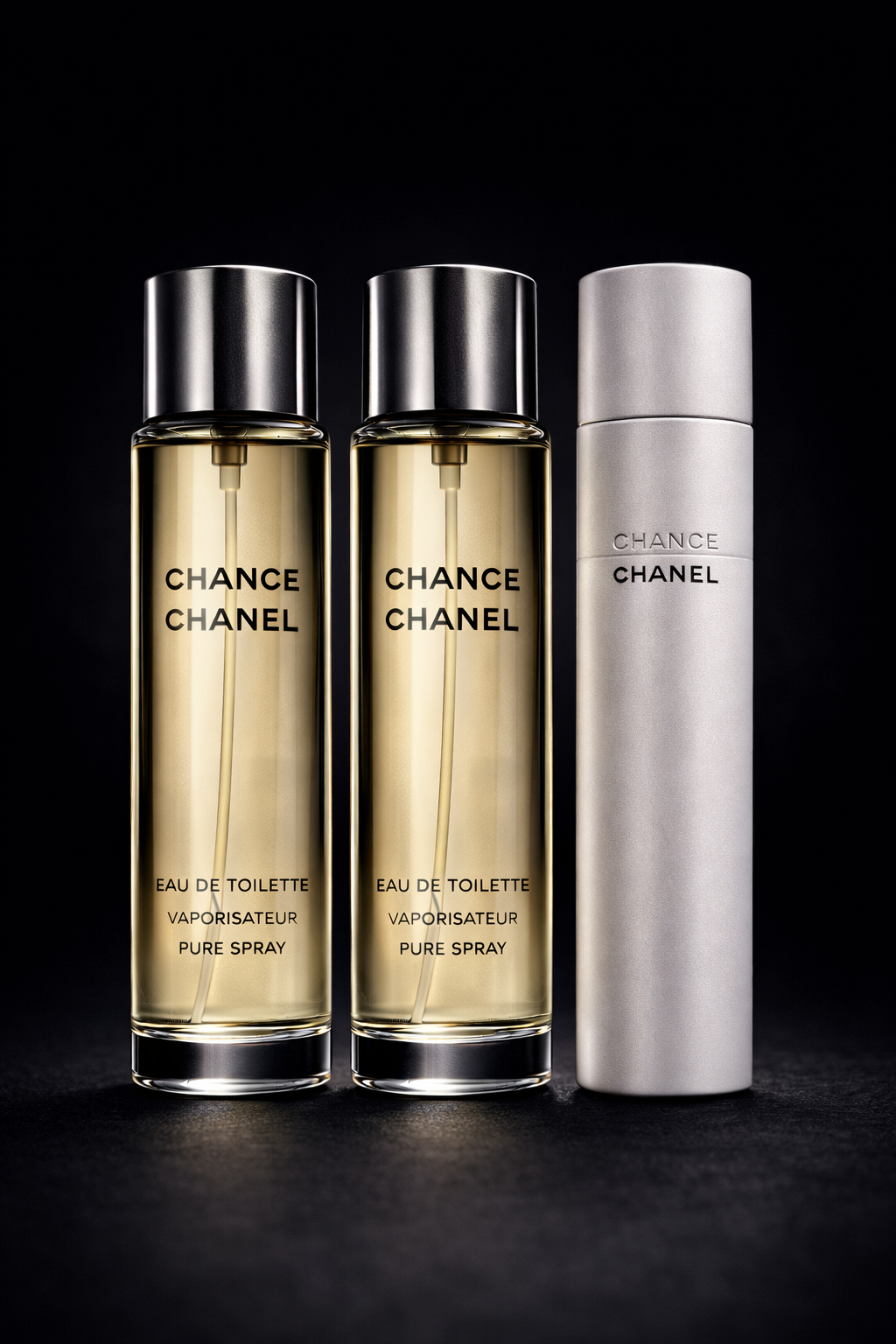 Chanel Chance women Eau De Toilette Spray Refillable 0.7 oz & Two Eau De Toilette Refills 0.7 oz Each