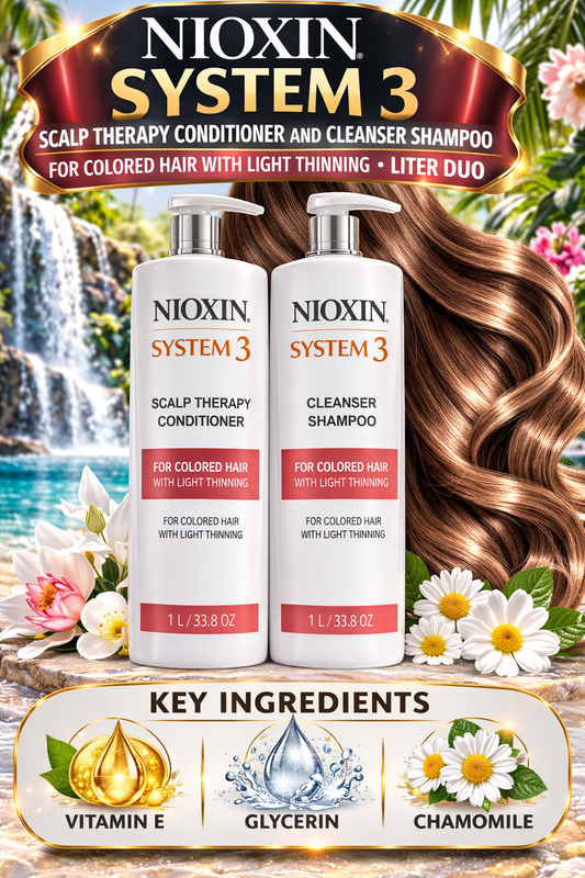 Nioxin System 3 Scalp Therapy Conditioner And Cleanser Shampoo For Colored Hair With Light Thinning Liter Duo