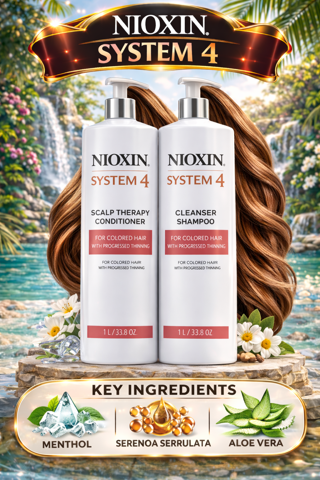 Nioxin System 4 Scalp Therapy Conditioner And Cleanser Shampoo For Colored Hair With Progressed Thinning Liter Duo
