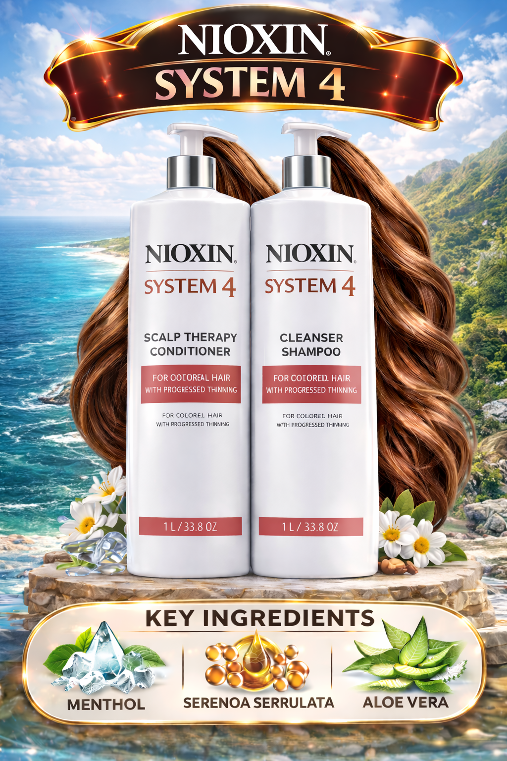 Nioxin System 2 Scalp Therapy Conditioner And Cleanser Shampoo For Natural Hair With Progressed Thinning Liter Duo