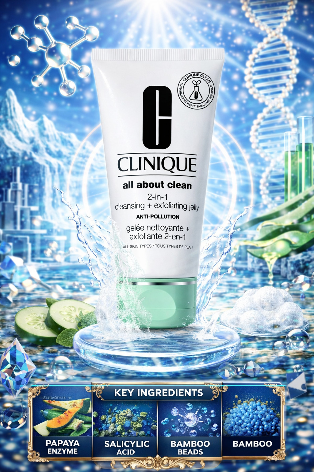 Clinique women All About Clean 2-In-1 Cleansing + Exfoliating Jelly 150ml/5oz