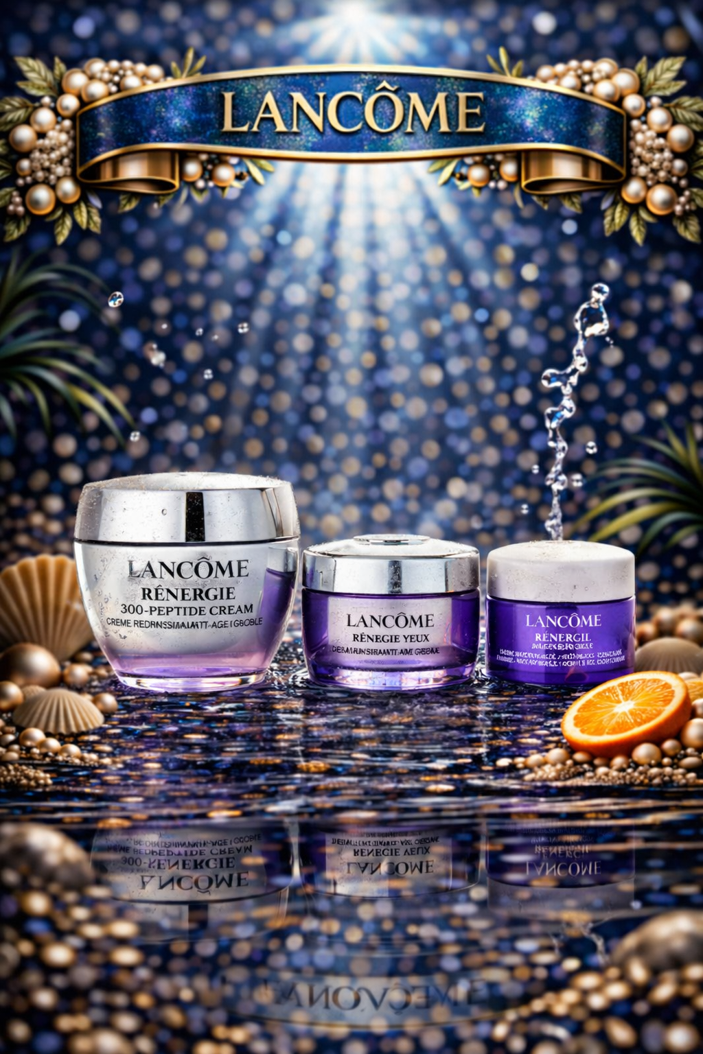 Lancome Renergie Cream Routine: Renergie H.P.N. 300-Peptide Cream 50ml + Renergie Night Cream 15ml + Renergie Eye Cream 15ml --3pcs